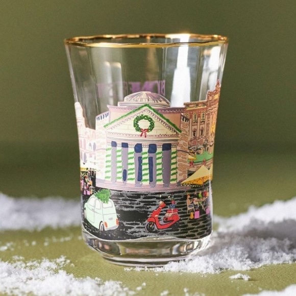 NWT Anthropologie Holiday In The City Rome Christmas Tumbler  Juice  Glass - Picture 1 of 2